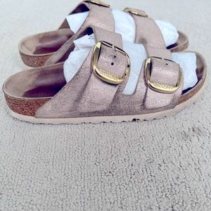 Women’s Arizona Birkenstocks Big Buckle Washed Metallic Rose Pink Size 39